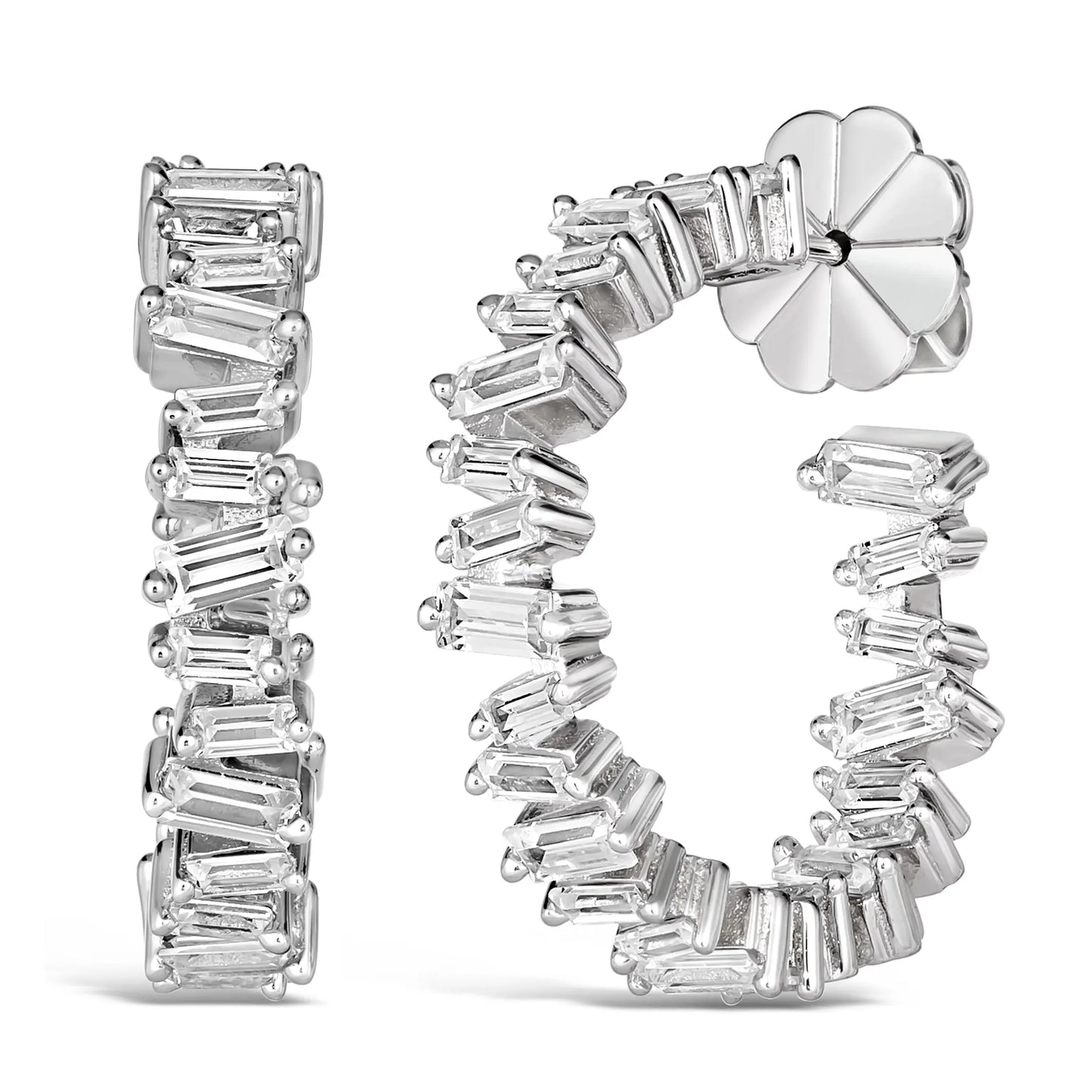 1 Carat Diamond Crystalline Baguette Hoops - Anna Zuckerman