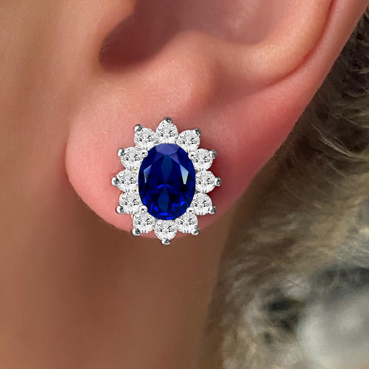 Halo Gem Earrings in Sapphire by AZ Essentials