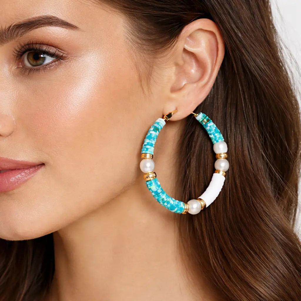 Aqua Pearl Hoops Anna Zuckerman
