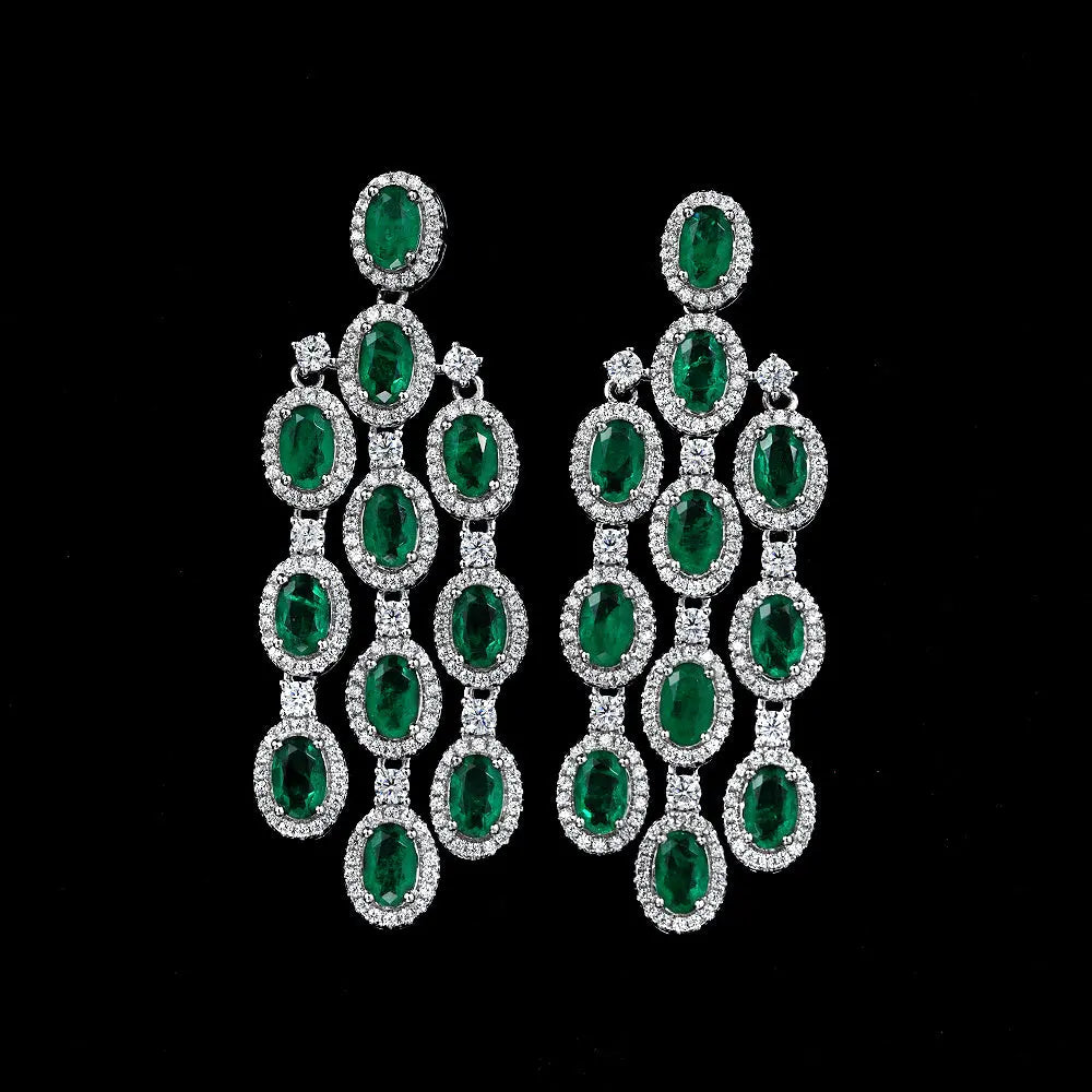 Art Deco Chandelier Earrings in Emerald Anna Zuckerman