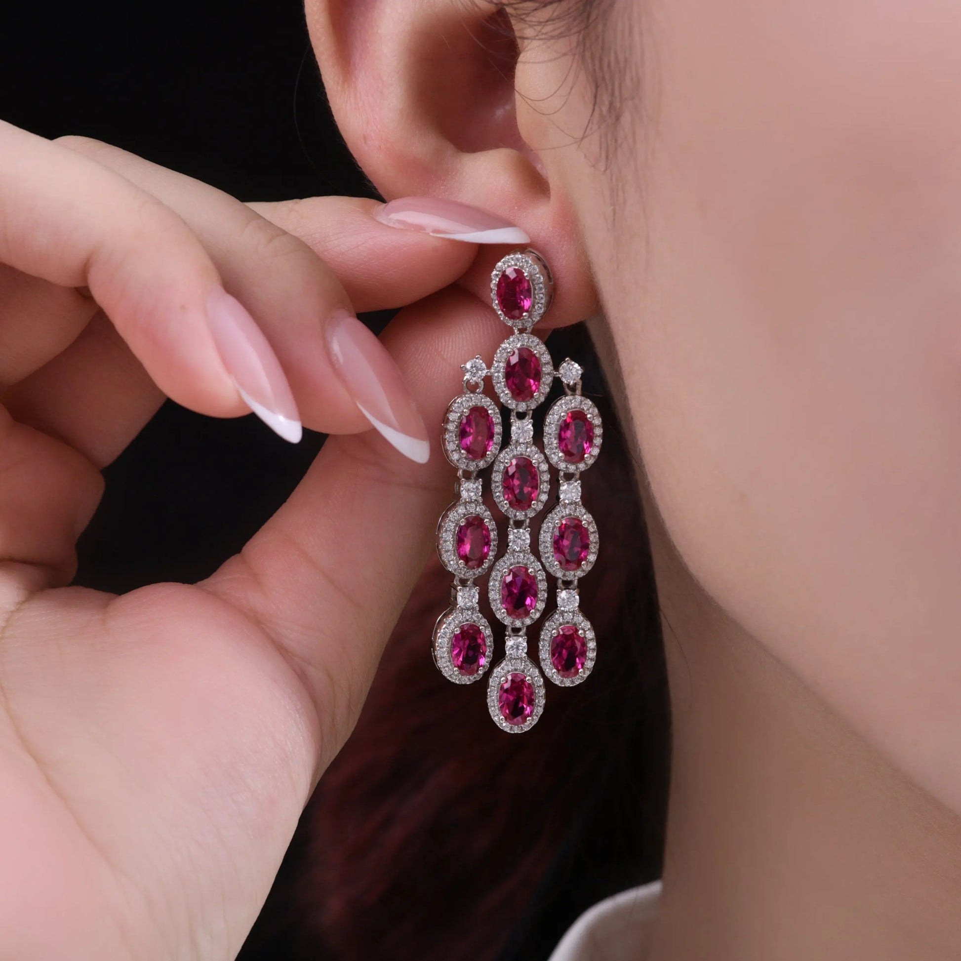Art Deco Chandelier Earrings in Ruby Anna Zuckerman