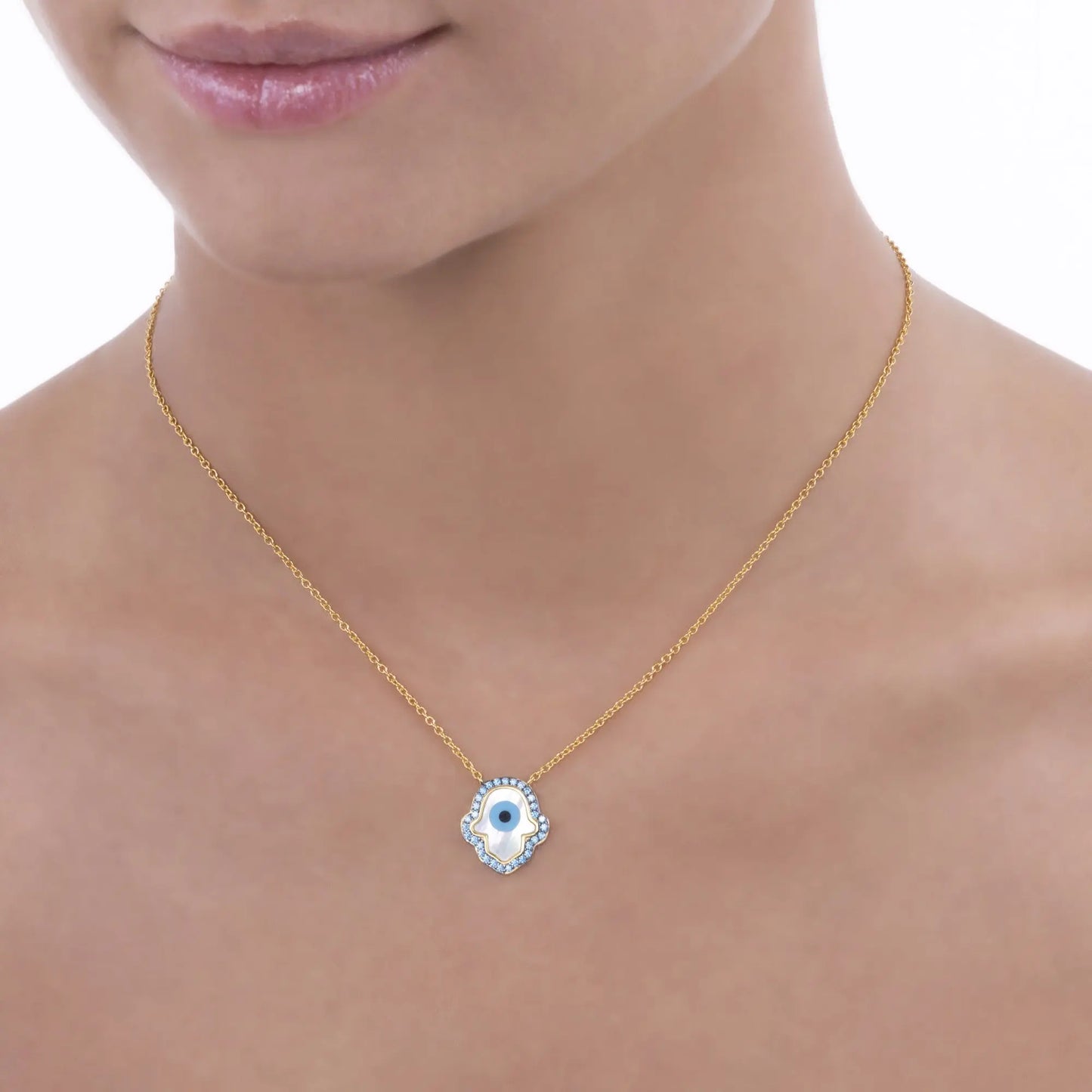 Blue Aqua Hamsa Necklace - Anna Zuckerman