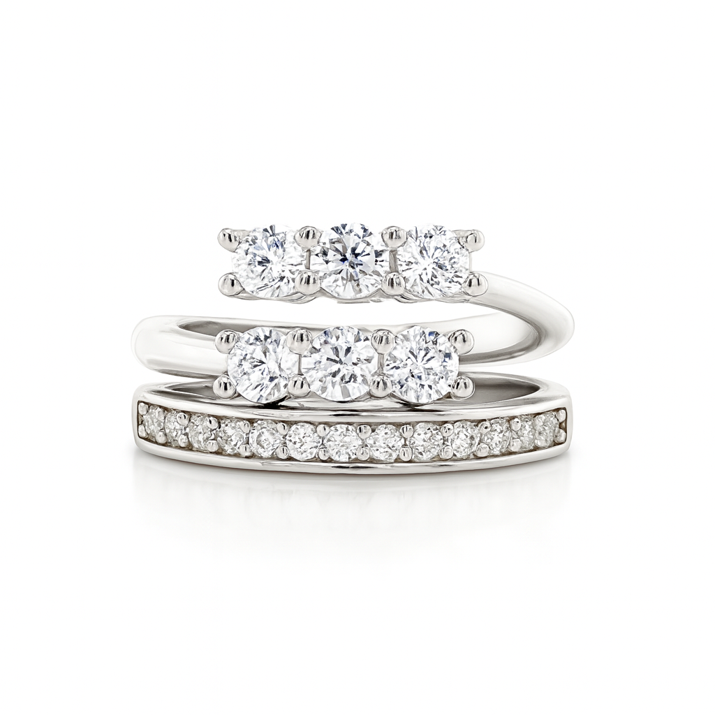 Set of diamond rings on a white background