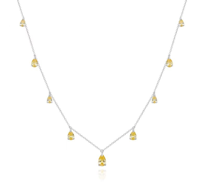 Necklace with small yellow pendants on a white background