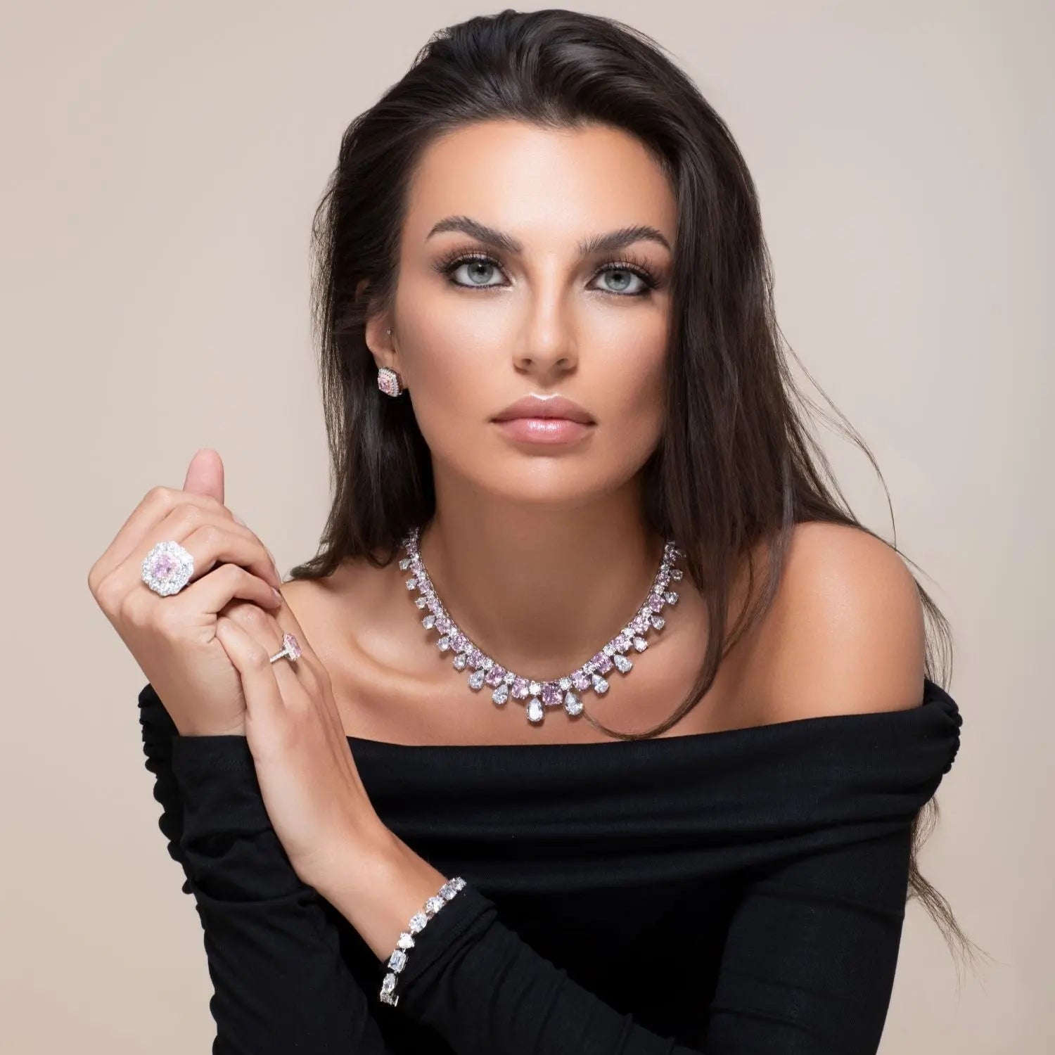 Envy Statement Necklace in Argyle Pink Anna Zuckerman