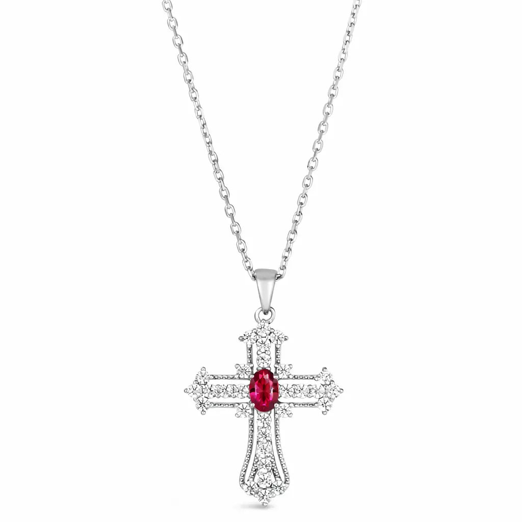 Eternal Life Cross Necklace In Ruby Anna Zuckerman