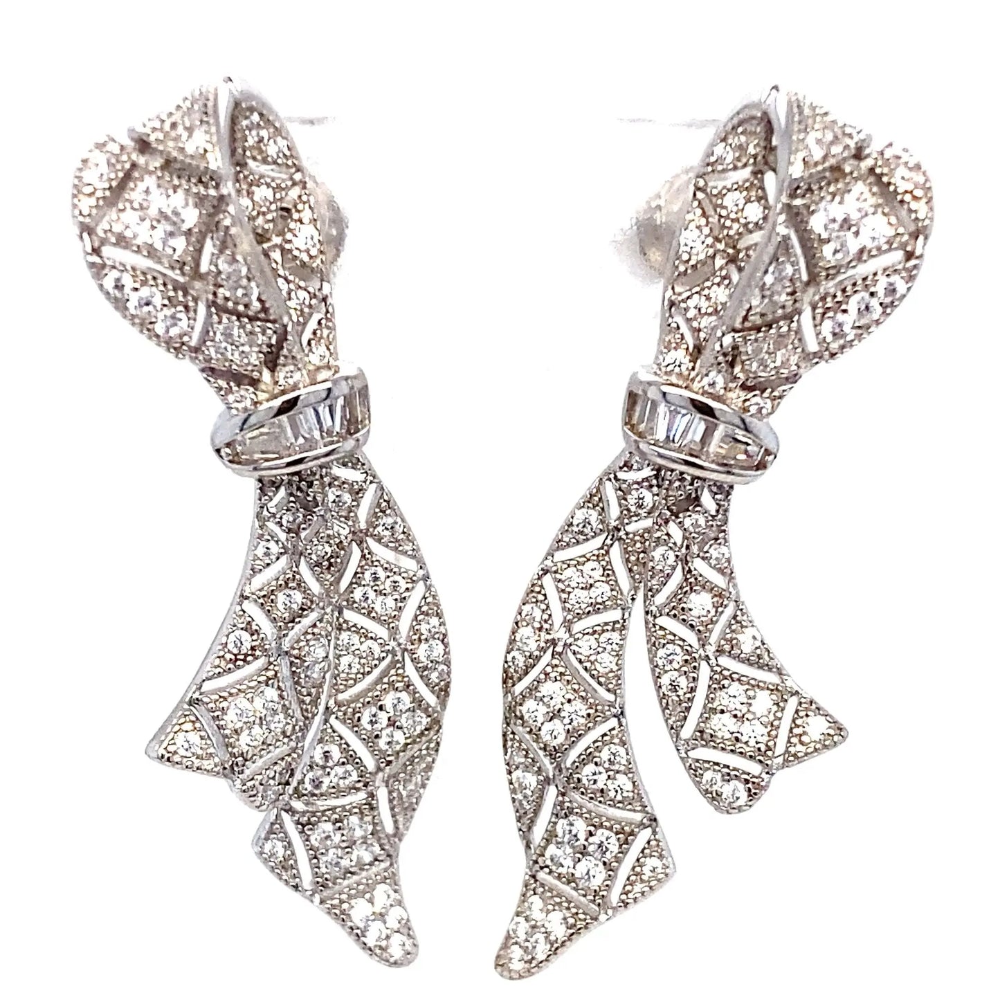 Pair of diamond earrings on a white background
