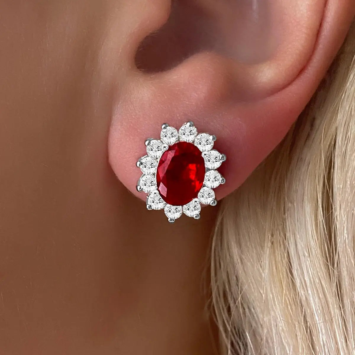 Halo Gem Earrings in Ruby by AZ Essentials Anna Zuckerman
