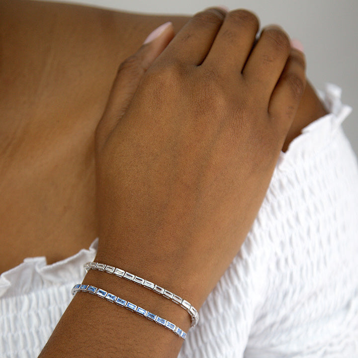 House of Zuckerman 19 Aquamarine White Baguette Bolo Bracelet