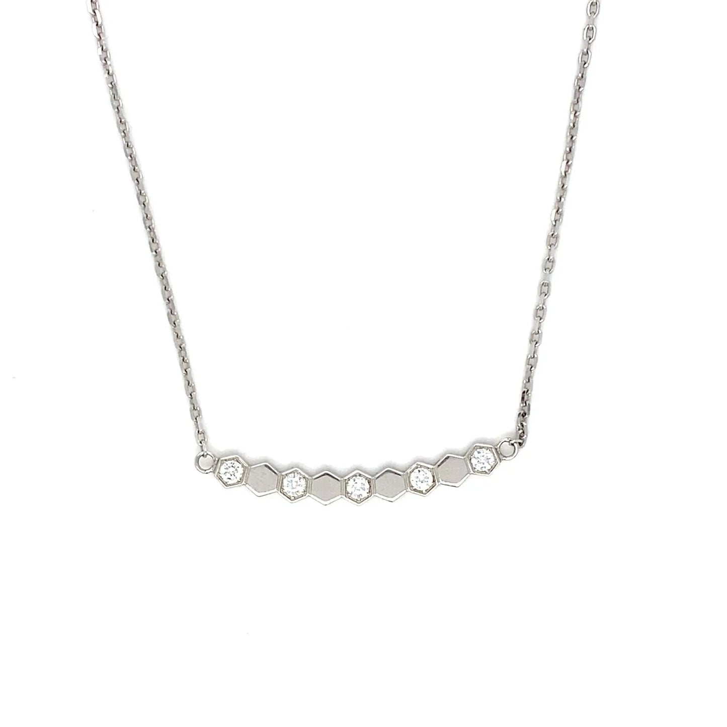 Silver necklace with small diamonds on a white background