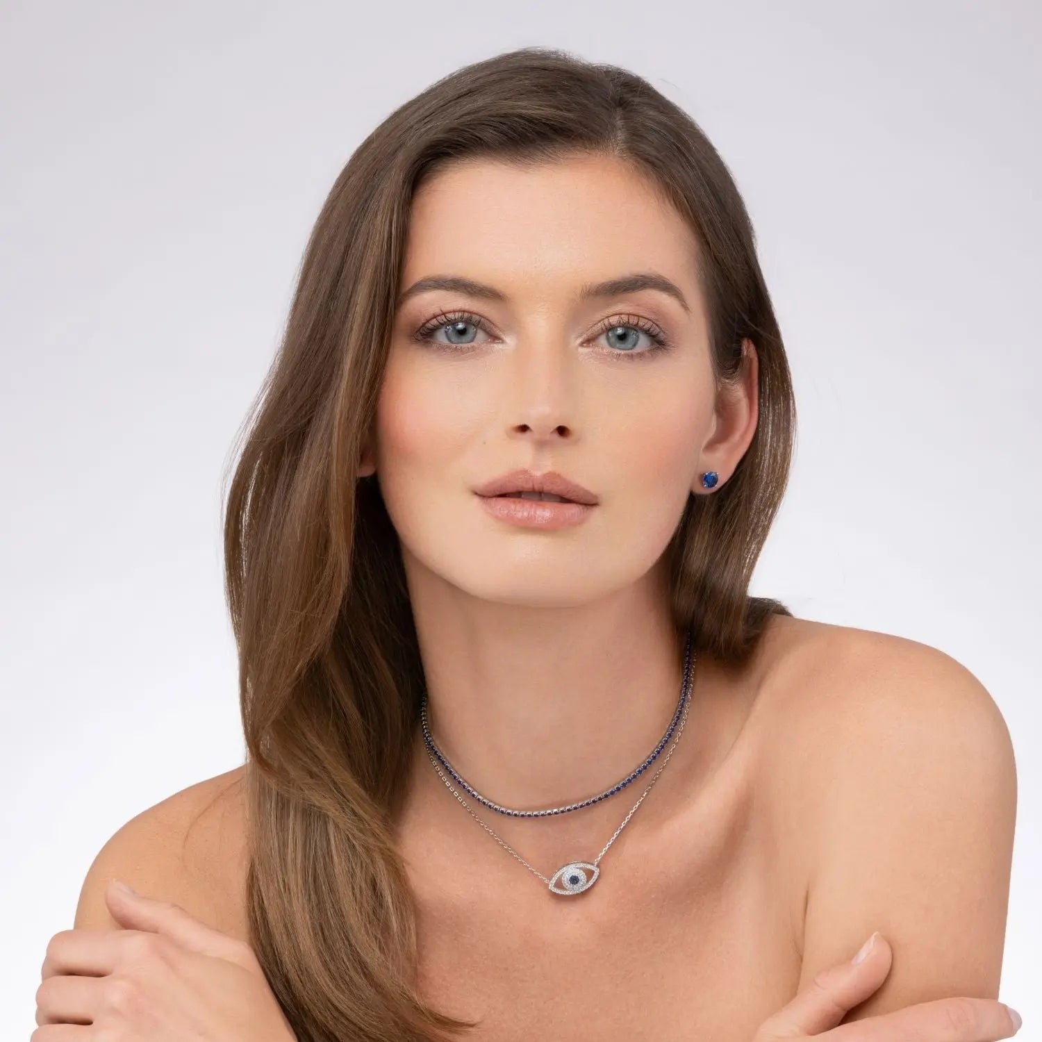 Pave Evil Eye Necklace in Platinum - Anna Zuckerman