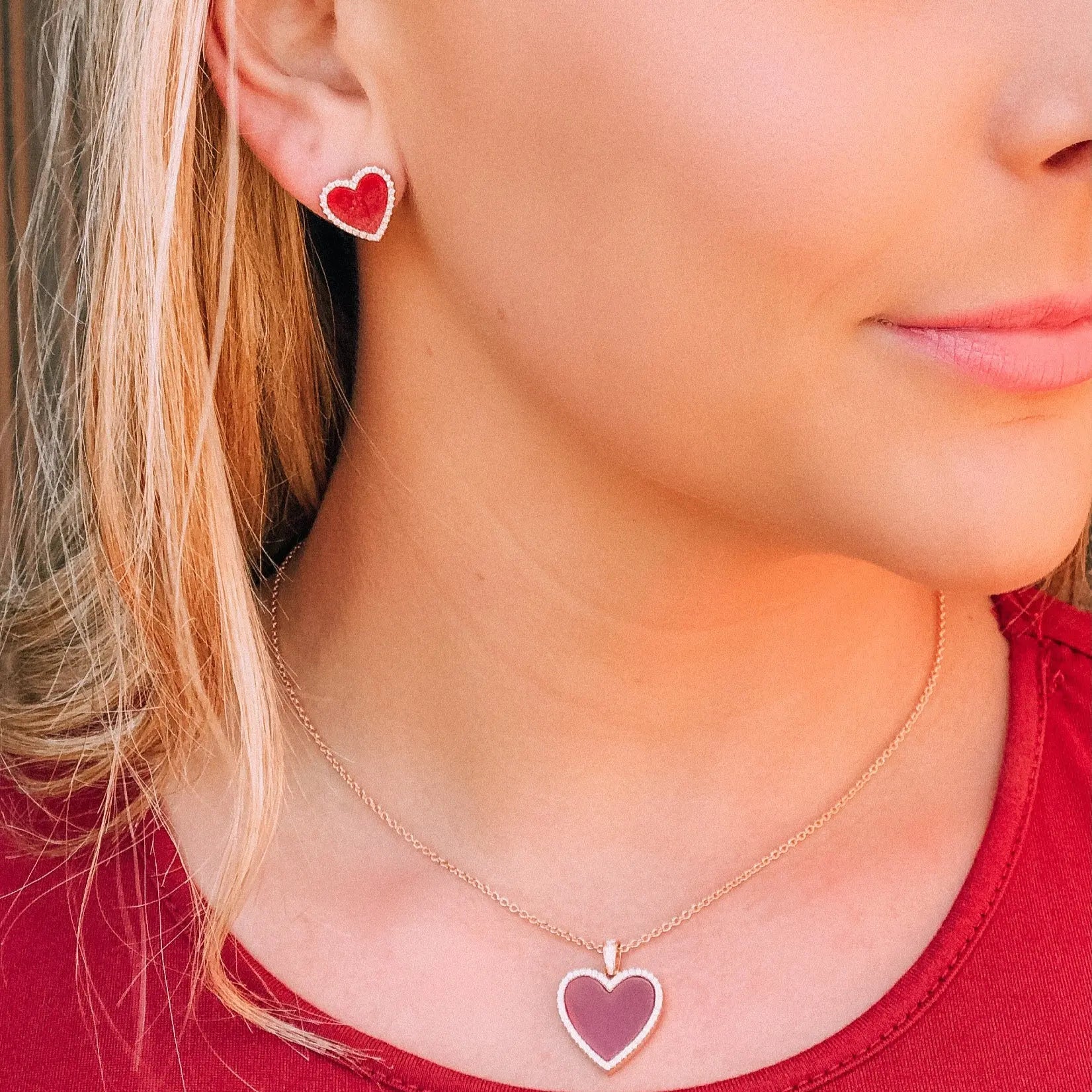 Red Carnelian Heart Shaped Earring Studs - Anna Zuckerman