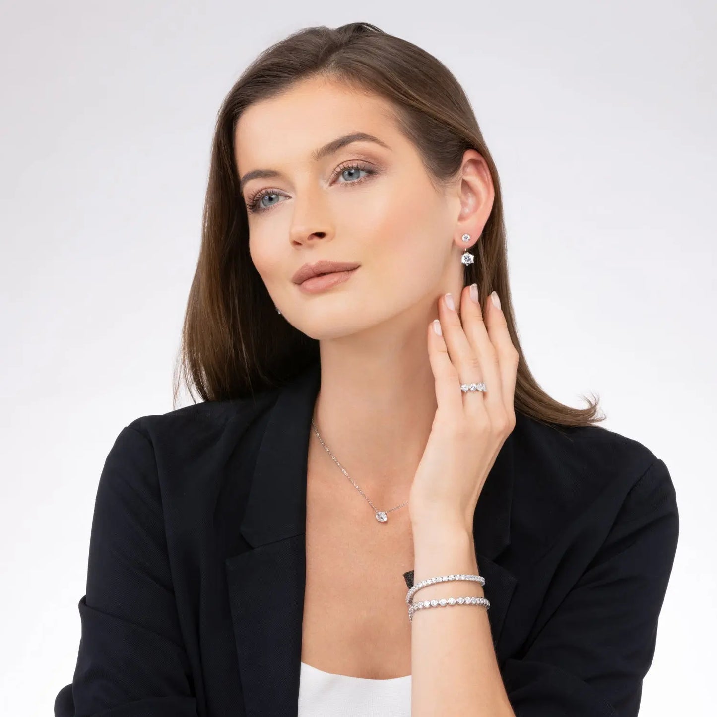 Reflejo 2.50 Carat Earrings Studs and Jackets Set - Anna Zuckerman