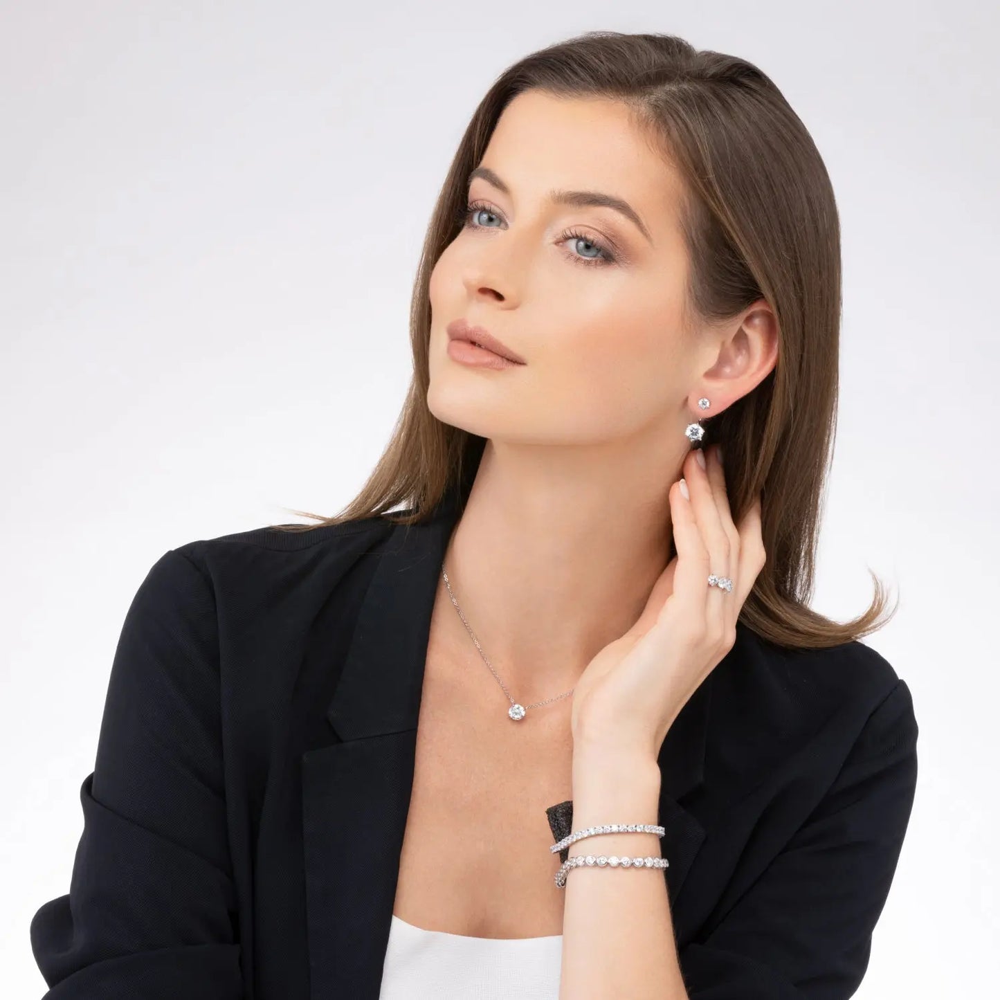 Reflejo 2.50 Carat Earrings Studs and Jackets Set - Anna Zuckerman