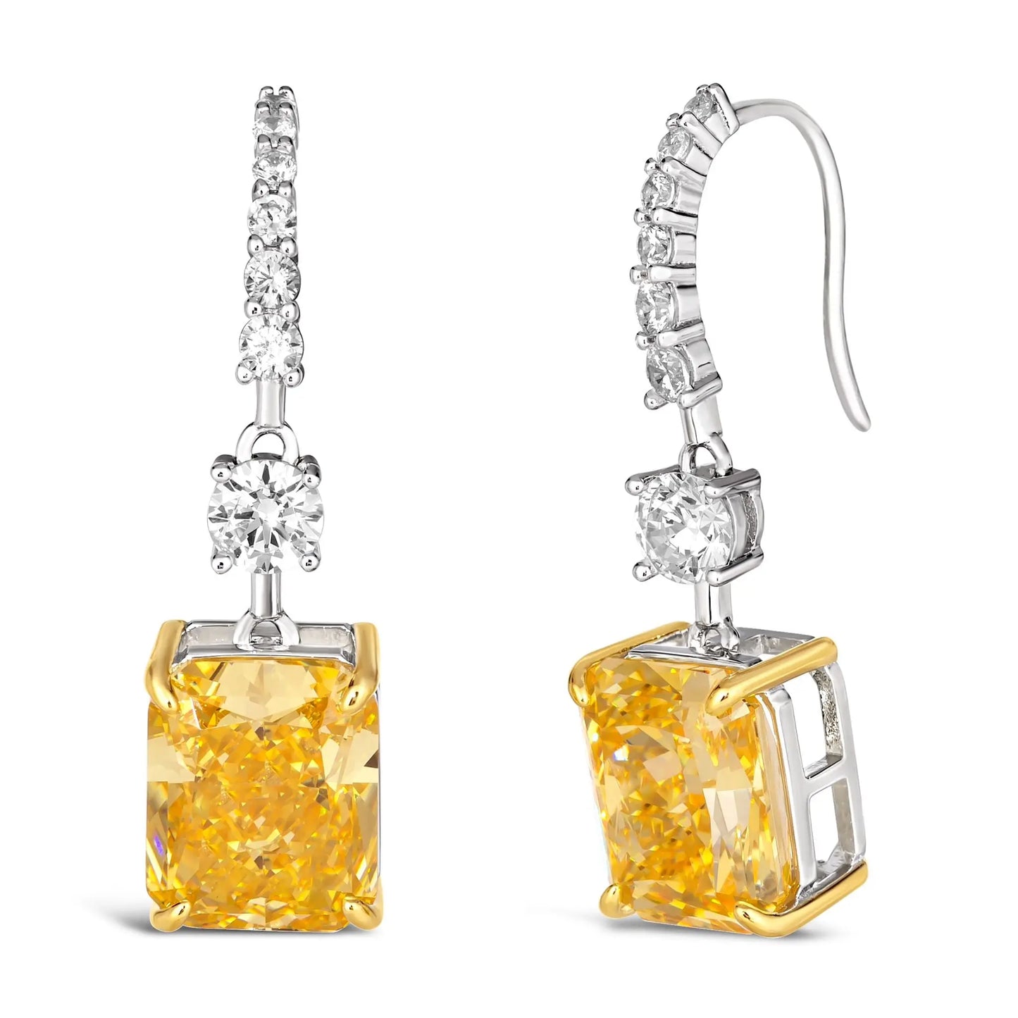 Anna Zuckerman Sonata 10 Carat Crystalline Drops feature emerald cut canary yellow stones with platinum-finished sterling silver and pavé accents.