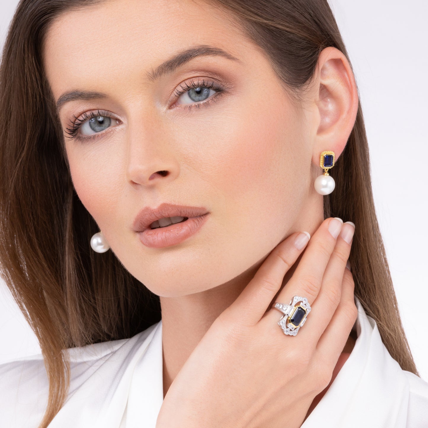 Encanto Pearl Drop Earrings Blue Sapphire