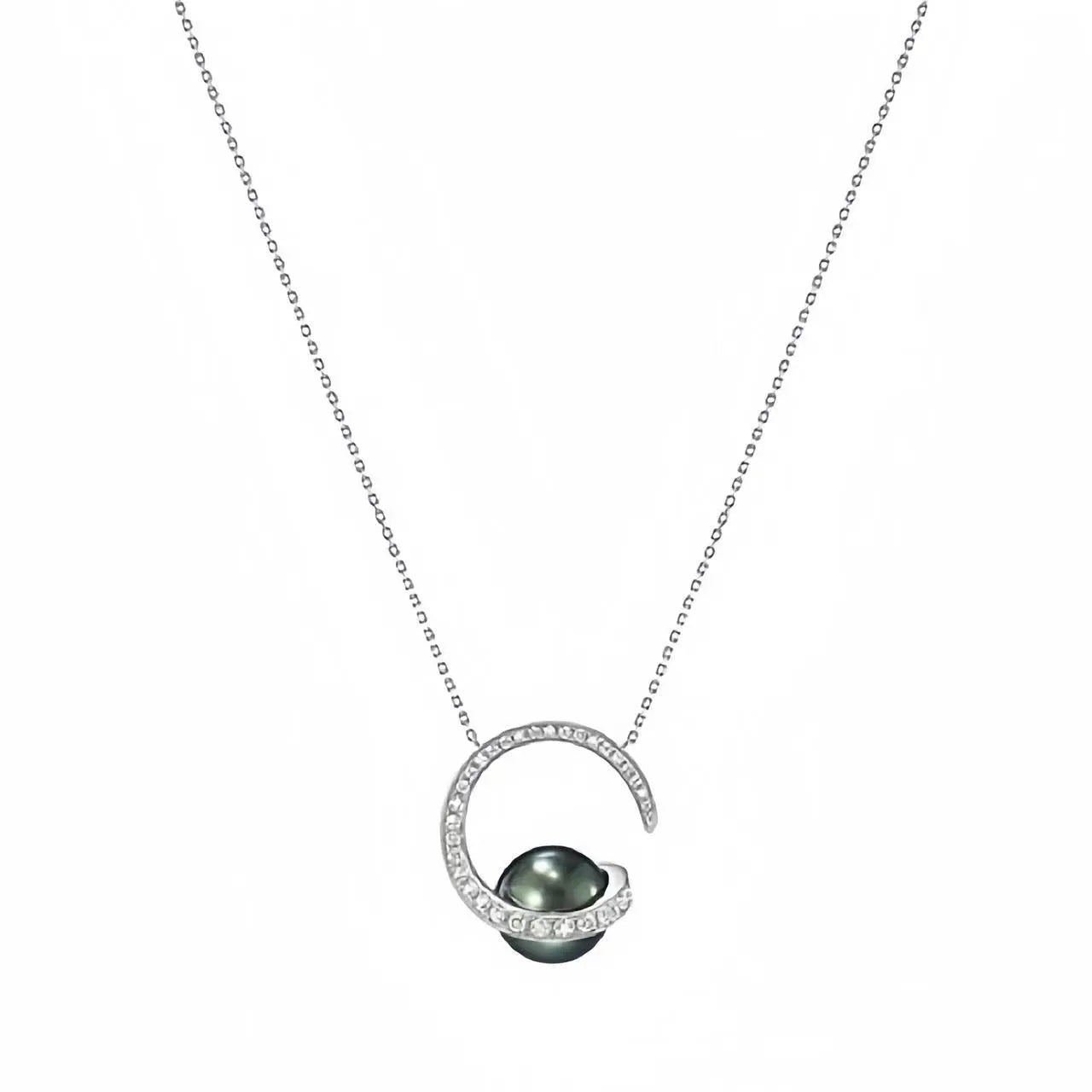 Necklace with a green pearl pendant on a white background