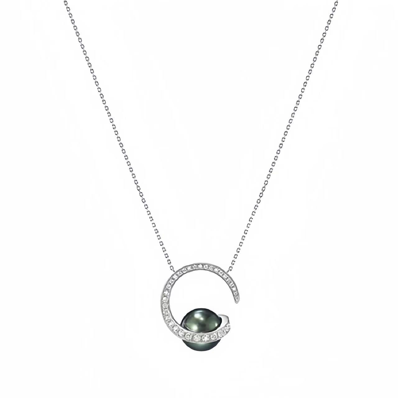 Necklace with a green pearl pendant on a white background