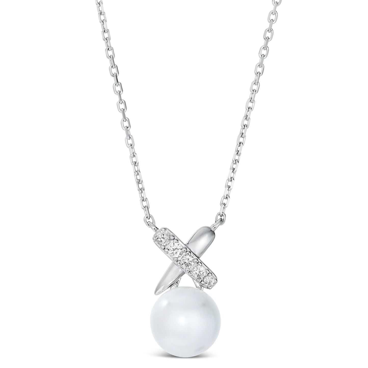 X and O Pearl Necklace in Platinum Anna Zuckerman Retail