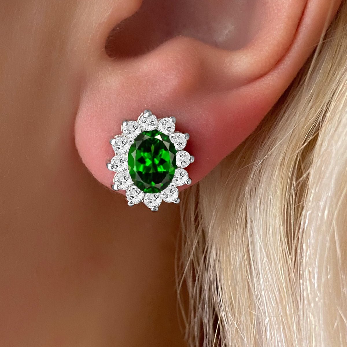 Halo Gem Earrings in Emerald by AZ Essentials