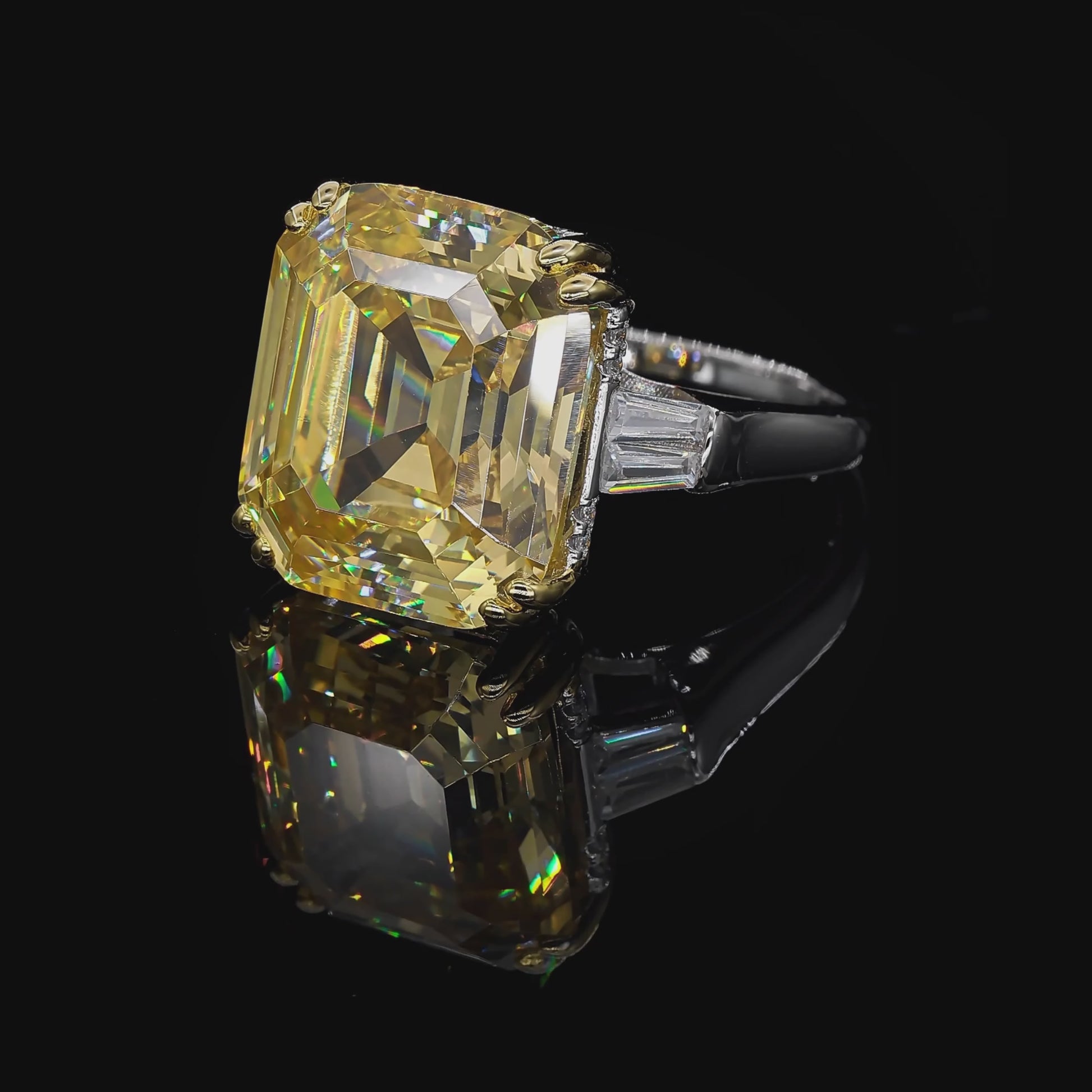 "Cali 10 carat canary yellow crystalline diamond ring, bold luxury jewelry"