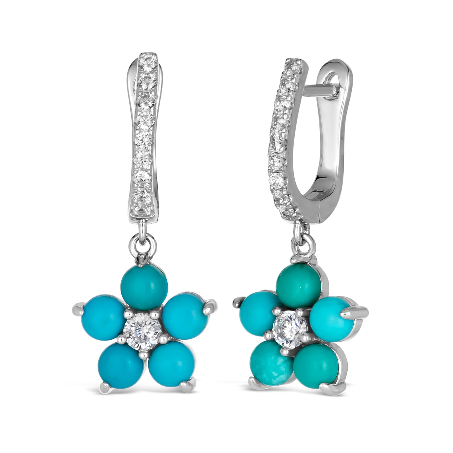 Olivia 73 Blue Turquoise Flower - Anna Zuckerman Luxury Earrings