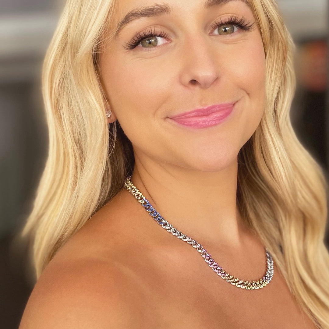 Omni 17 Necklace Cuban Multi-Color White 18inch - Anna Zuckerman Luxury Necklaces