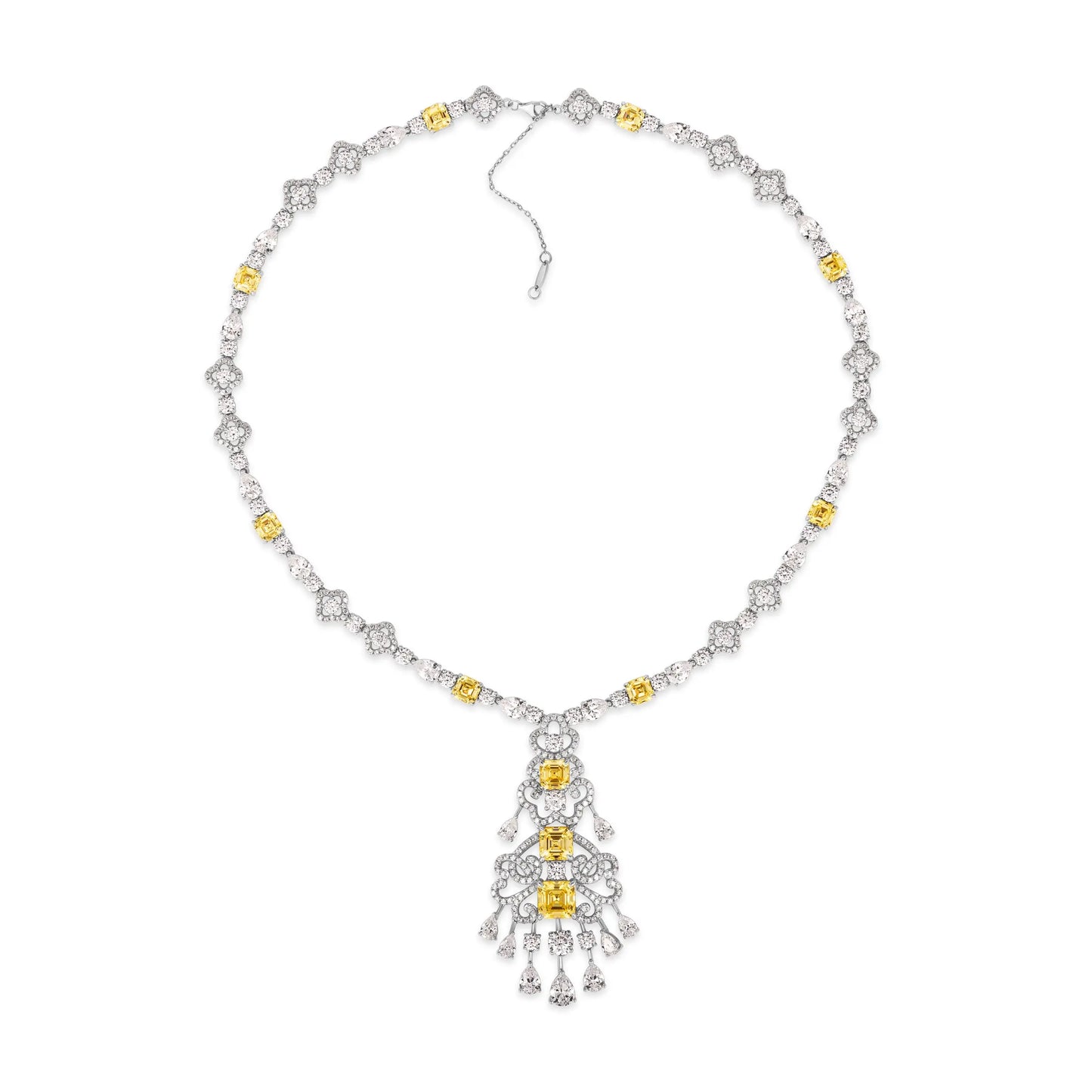 "Royal Opulence crystalline necklace with canary yellow gemstones, luxury statement jewelry"