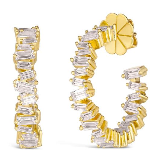 1 Carat Diamond Crystalline Baguette Hoops - Anna Zuckerman