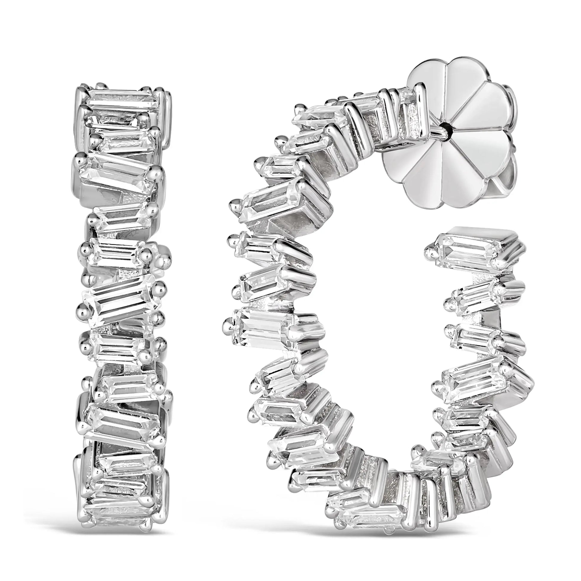 1 Carat Diamond Crystalline Baguette Hoops - Anna Zuckerman