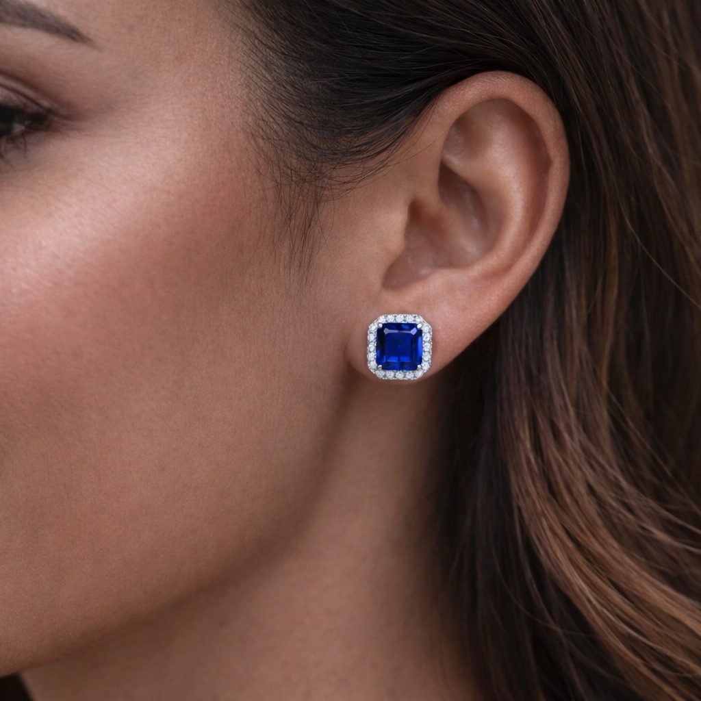 Bethenny Asscher Studs in Blue Sapphire