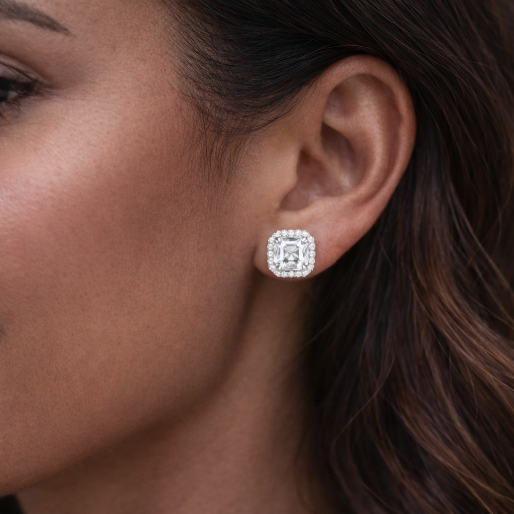 Bethenny Asscher Studs in White Crystalline