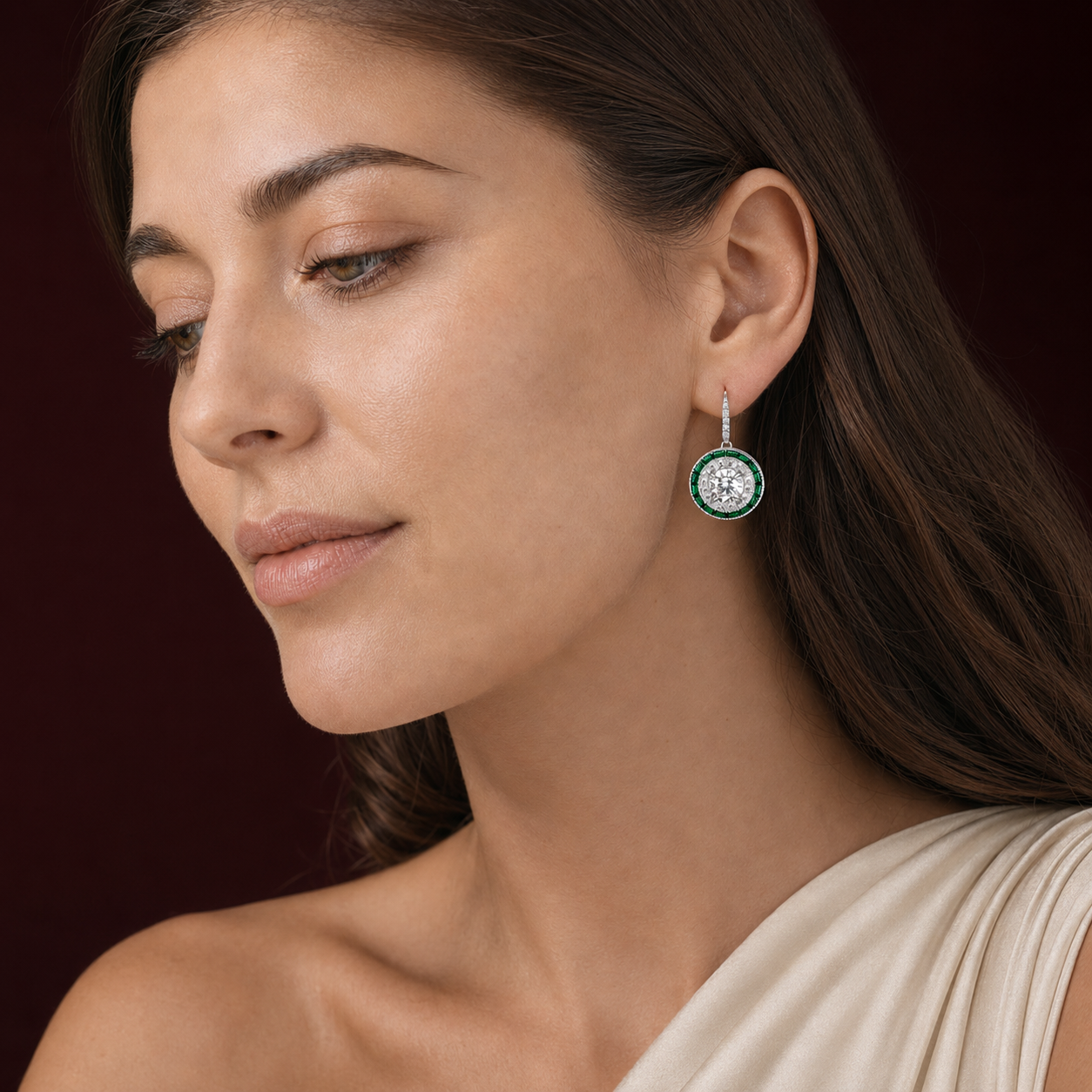 Demi Deco Earrings in Emerald