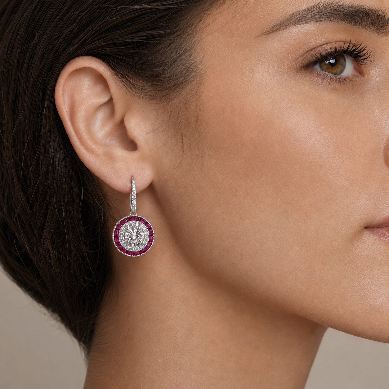 Demi Deco Earrings in Ruby