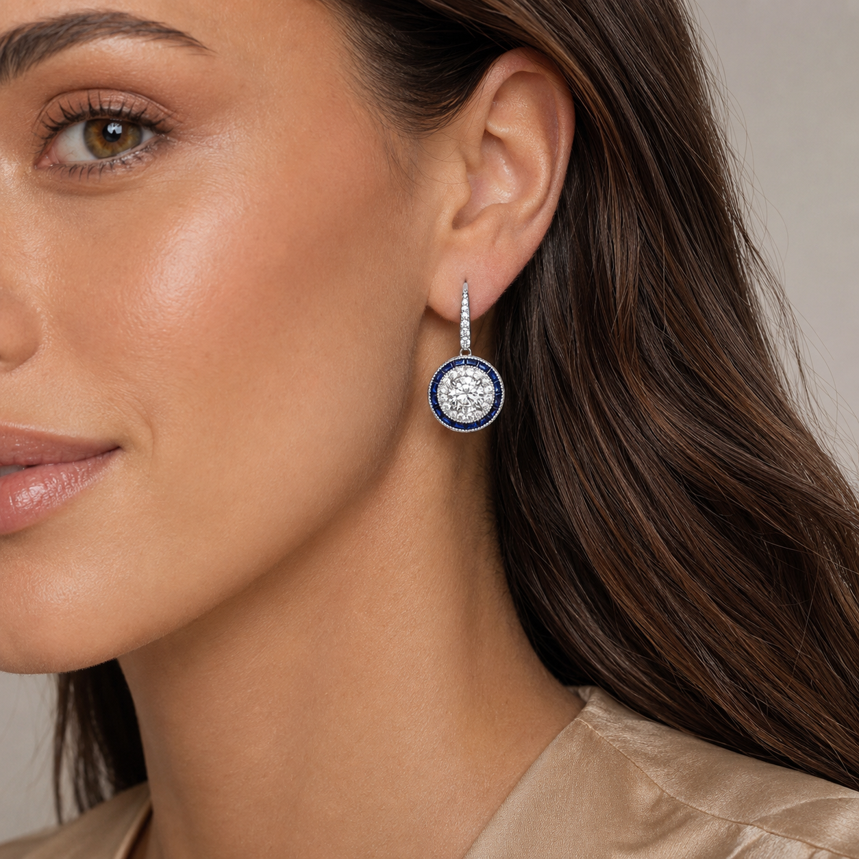 Demi Deco Earrings in Blue Sapphire