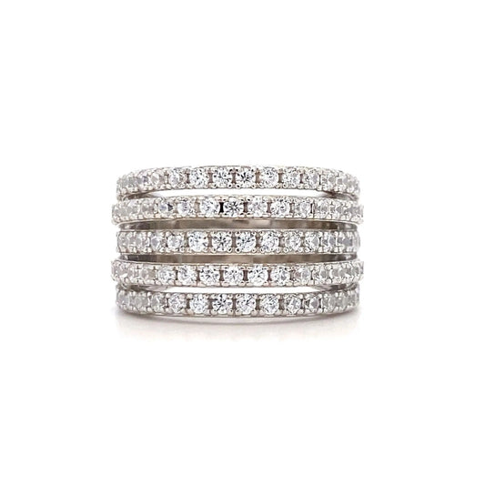 Stack of diamond rings on a white background