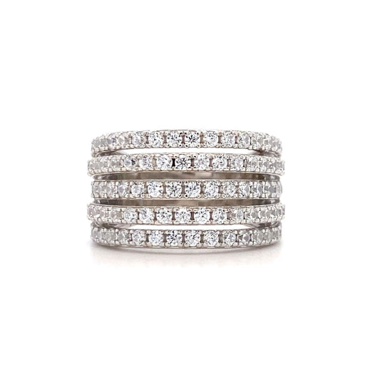 Stack of diamond rings on a white background
