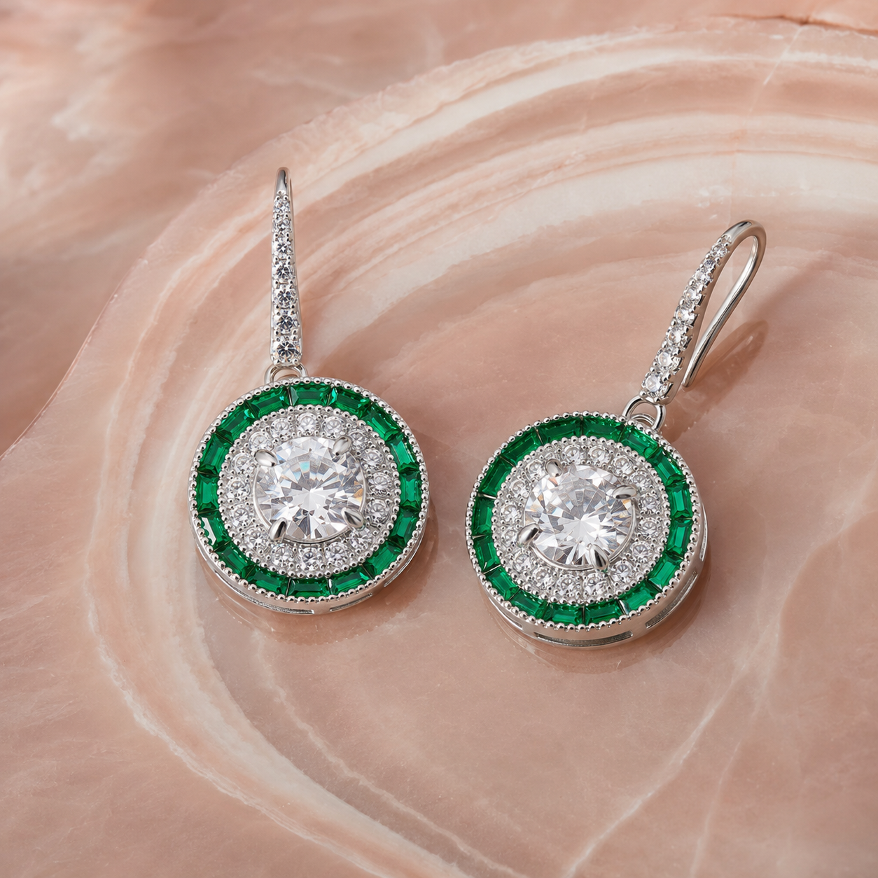 Demi Deco Earrings in Emerald