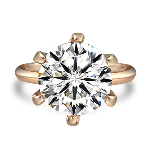 Anna Zuckerman 4 Carat Solitaire Engagement Ring featuring a brilliant lab-created diamond in a six-prong 18k rose gold setting. Elegant and dainty design ideal for weddings or proposals.