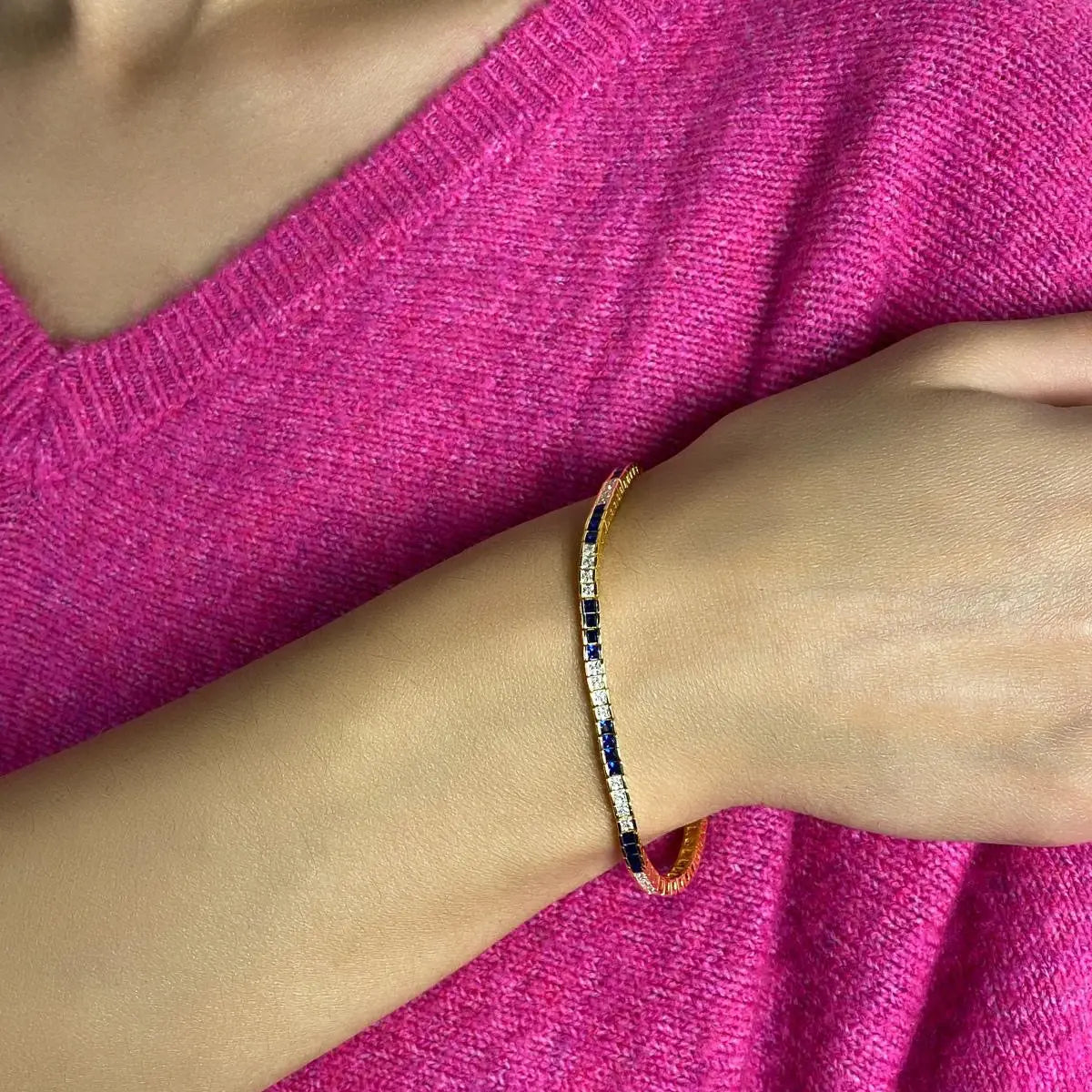 5 Carat Princess Cut Sapphire Bracelet in Gold Anna Zuckerman