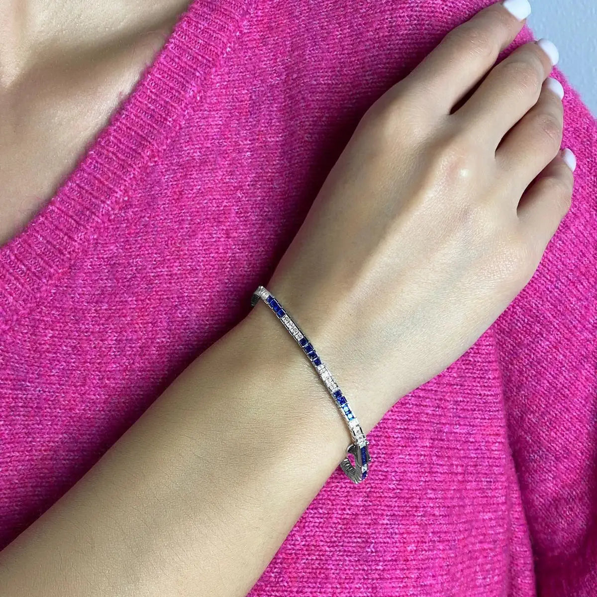5 Carat Princess Cut Sapphire Bracelet in Platinum Anna Zuckerman