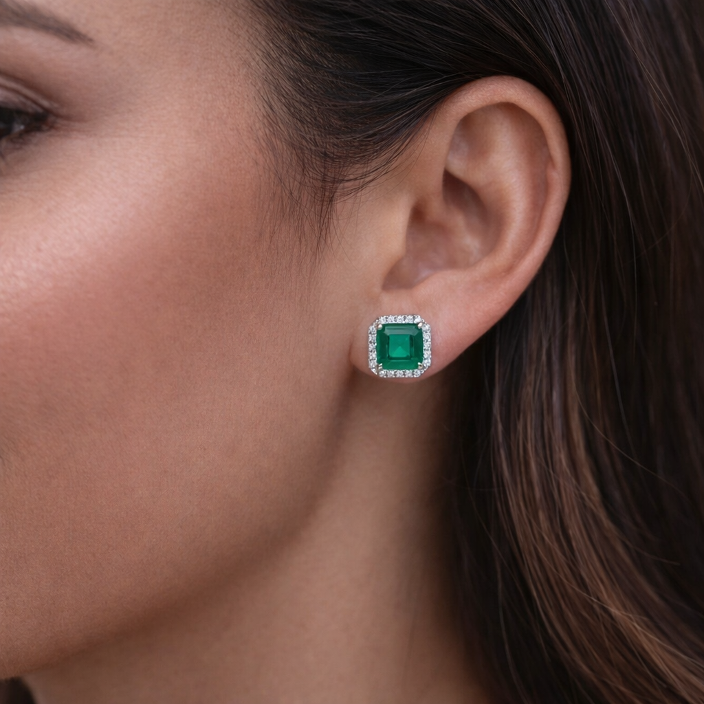 Bethenny Asscher Studs in Green Emerald