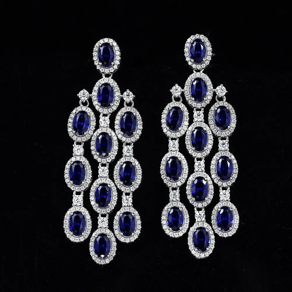 Art Deco Chandelier Earrings in Blue Sapphire - Anna Zuckerman