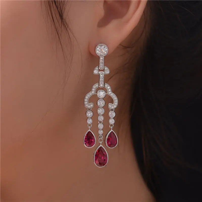 Arya Ruby Chandelier Earrings - Anna Zuckerman