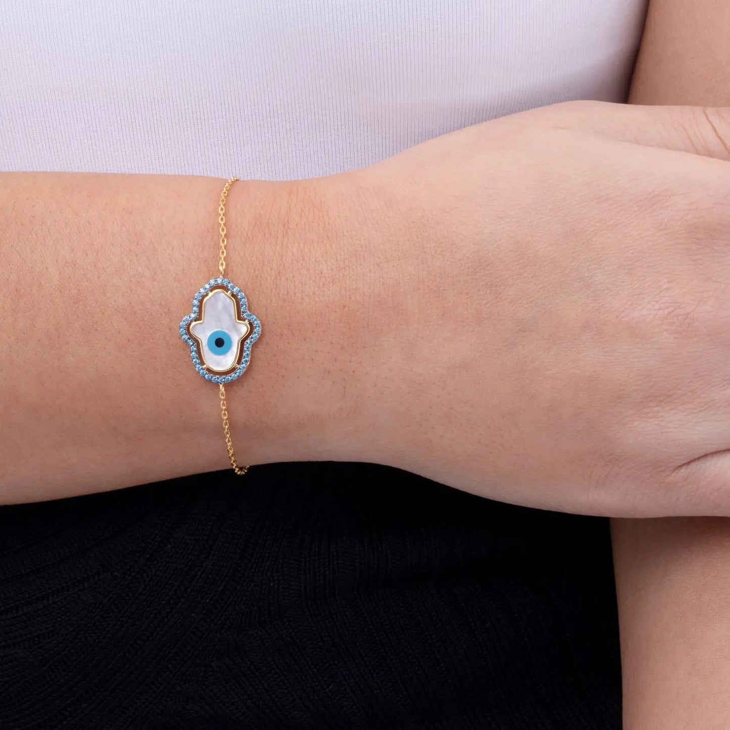 Blue Aqua Hamsa Bracelet - Anna Zuckerman