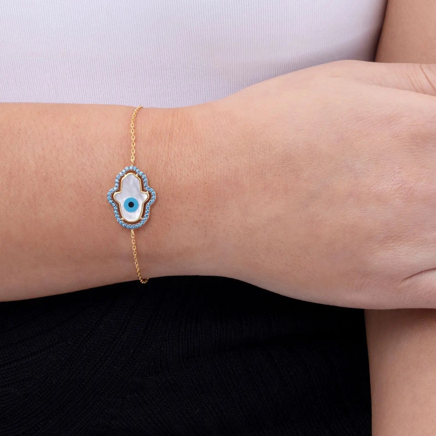 Blue Aqua Hamsa Bracelet - Anna Zuckerman