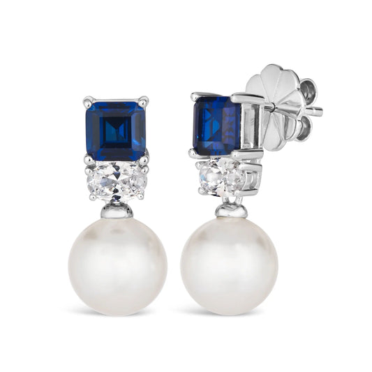 Blue Sapphire and Pearl Earring Drops Anna Zuckerman Retail