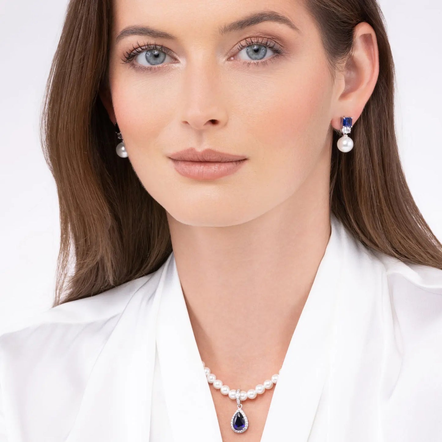 Blue Sapphire and Pearl Earring Drops Anna Zuckerman Retail
