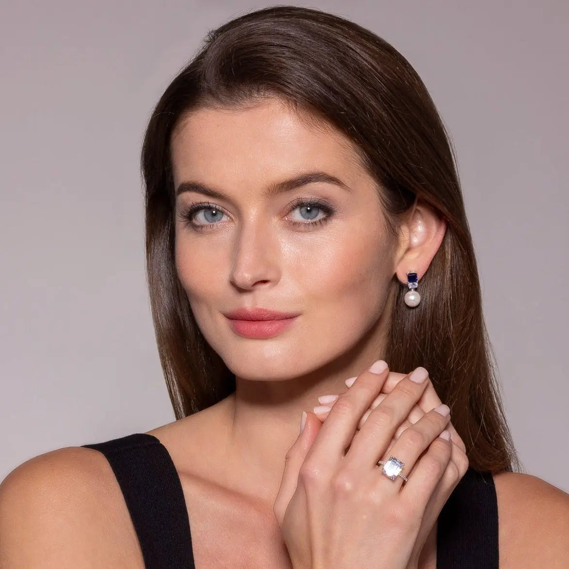Blue Sapphire and Pearl Earring Drops Anna Zuckerman Retail