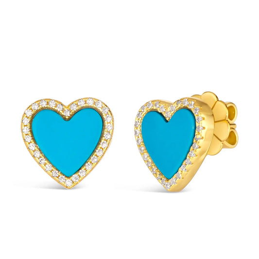 Blue Turquoise Heart Shaped Earring Studs - Anna Zuckerman